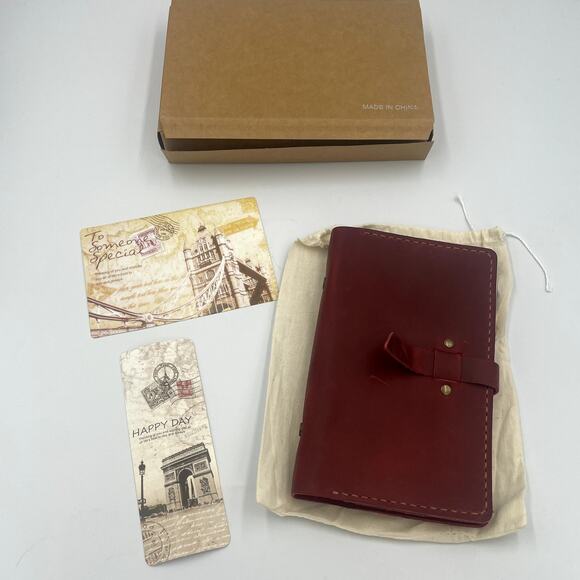 Robrasim Notebook Red Leather Bound Refillable Handmade Travel Photo Journal New - Picture 1 of 9